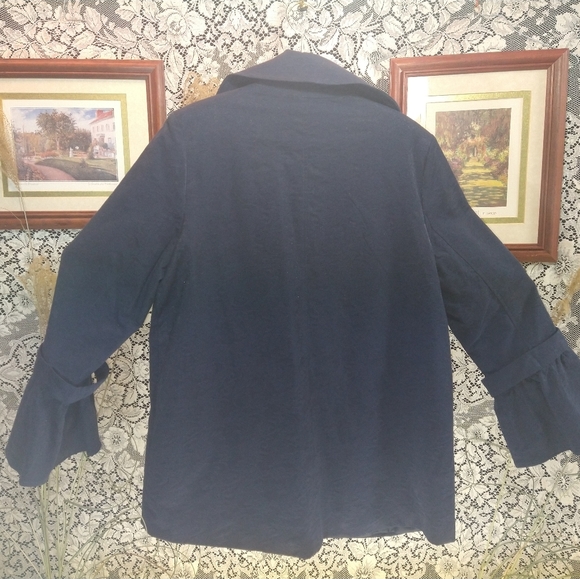 George Simonton navy blue trench coat paisley embossed ruffle cuffs shoulder pad - Picture 5 of 7